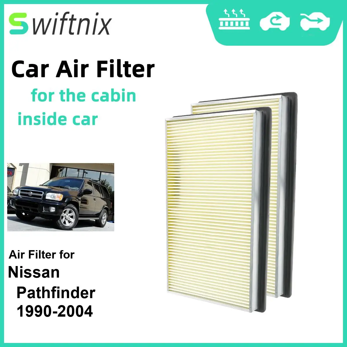 2PCS Engine Air Filter Calm Carbon Fiilter Cabin for Nissan Pathfinder 1990-2004 CA4309 25043775 16546-0Z000 16546-70J10