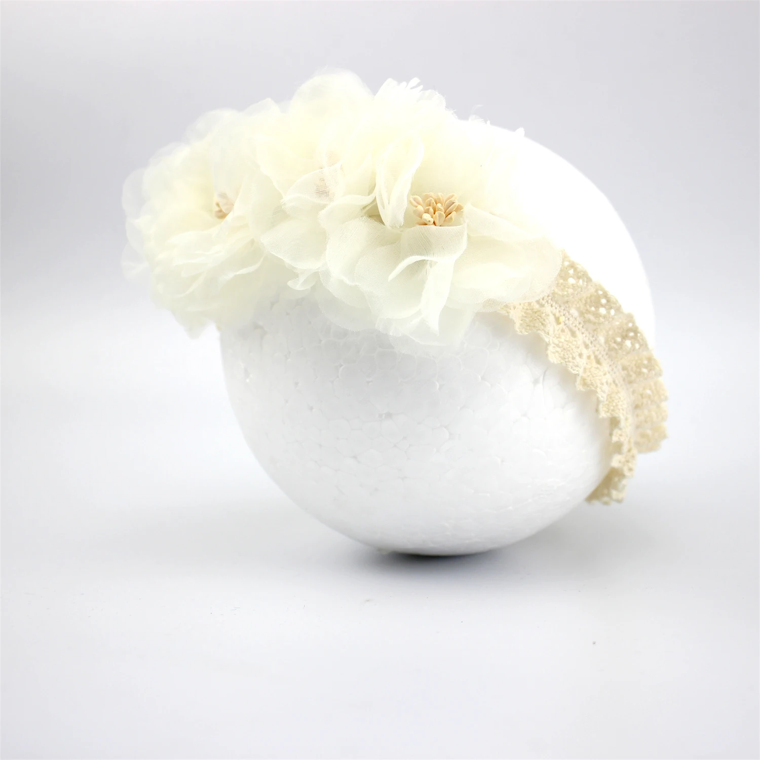 Korean Style White Chiffon Flowers Headband Baby Girls Hair Accessories Little Princess Hair Flower Headwrap Newborn Lace Turban