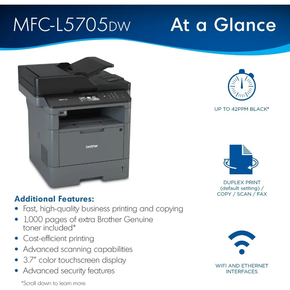 Monochromer Laser-All-in-One MFCL5705DW, bis zu 1.000 zusätzlichen Seiten zusätzlicher Toner im Lieferumfang enthalten im Karton-Dagger