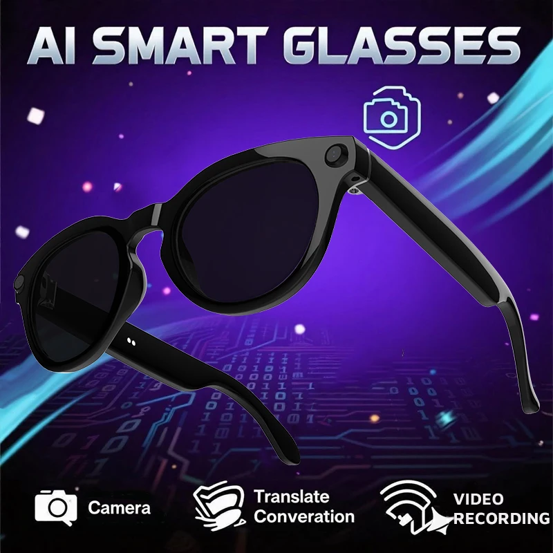 

AI Smart Glasses With Camera Sunglasses Men Women Bluetooth Call Headphones Blue Light Protection Shades Video Recording Eyewear