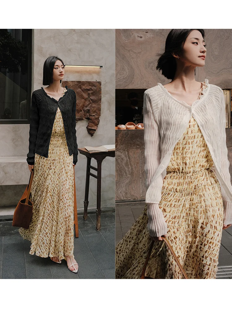 

Ветрозащитный кардиган Wind Home с узким воротником, волнистым узором и лотосовым лацканом, универсальный, два цвета, защита от УФ-излучения