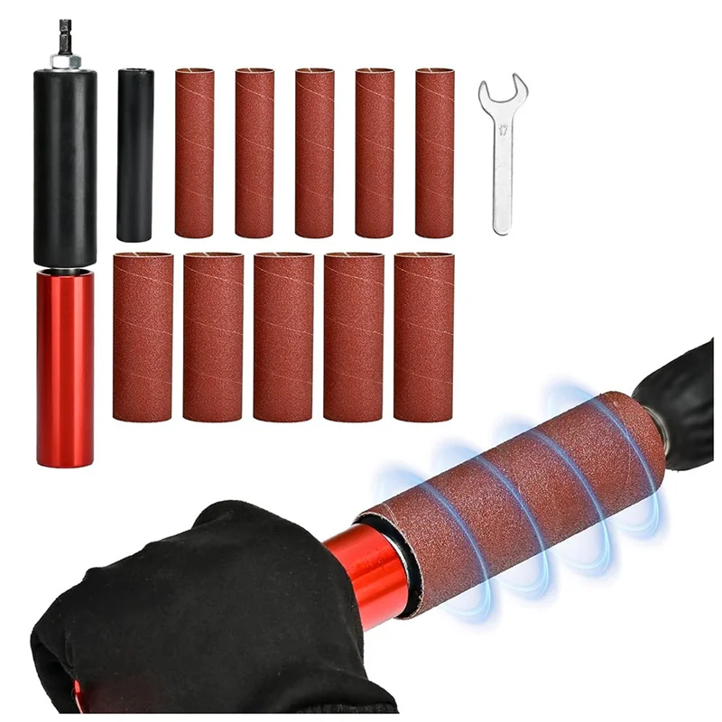 BUENO juego de lijadora de tambor, tambor de lijado de goma para taladro de 4-1/2 pulgadas X 1-1/2 pulgadas, adaptador de lijadora de husillo para taladro eléctrico