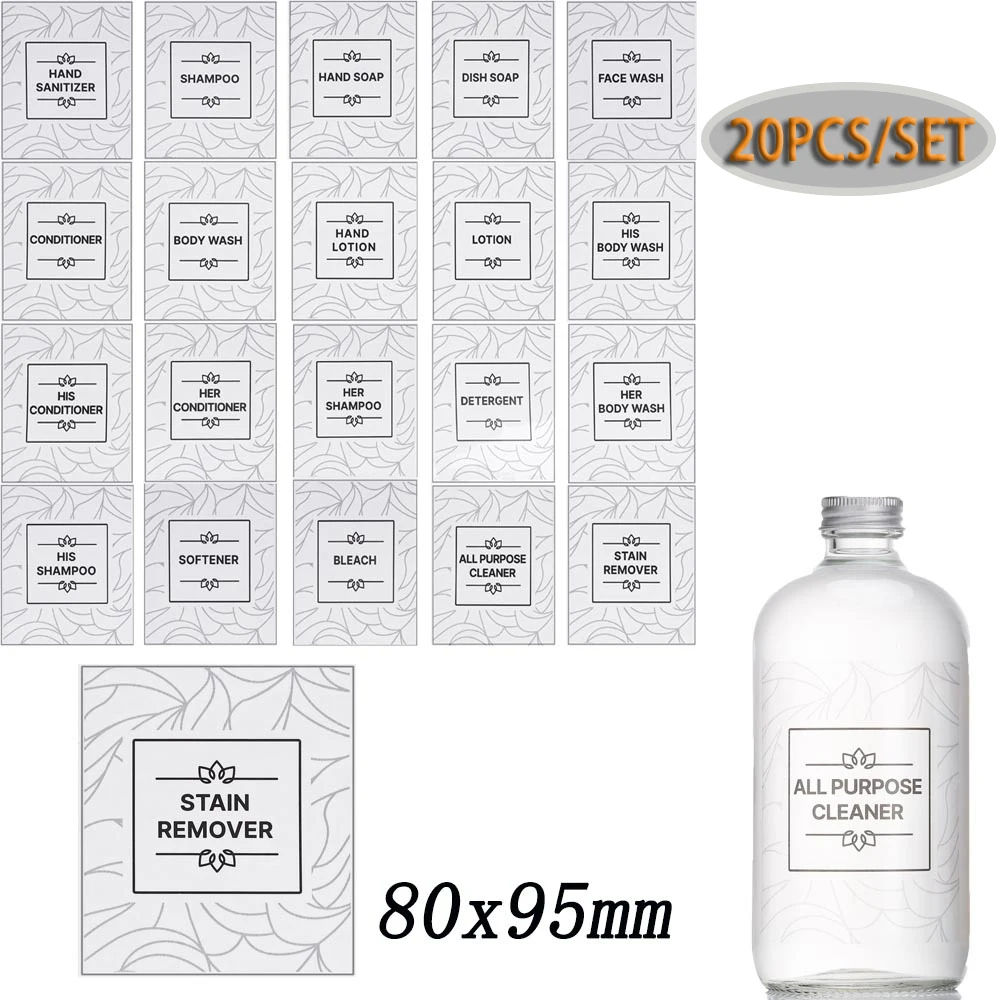 12Pcs/20Pcs Simple Black Bathroom Tank Storage Label Hand Sanitizer Glass Bottle Soap Dispenser Waterproof Sticker Organization