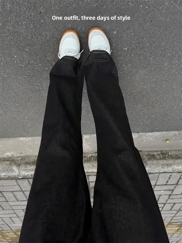 

Retro American Washed Denim Jeans Men's Wasteland Design Loose Straight Leg Pants Bell Bottoms Trendy High Waist Zipper Fly