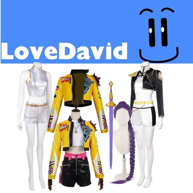 

Adult Rumi Cosplay Vest Coat Wig Hunters Costume Long Sword Props Demons Shorts Chain Belt Outfits Halloween Carnival Party Suit