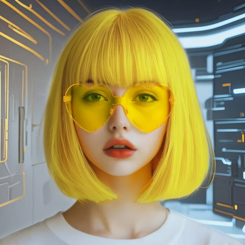 

Women's short , lemon yellow bob hairstyle, Halloween cosplay synthetic straight hair machine-made wig