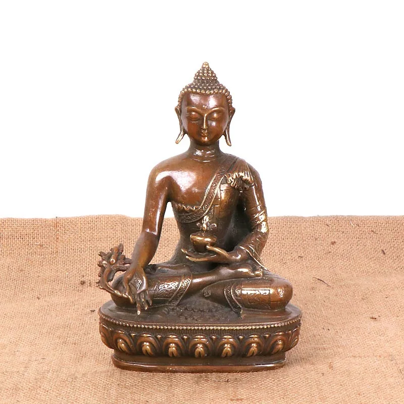 -Style Copper Figurine Of A , Antique Tibetan Ornament, Medicine Master Buddha