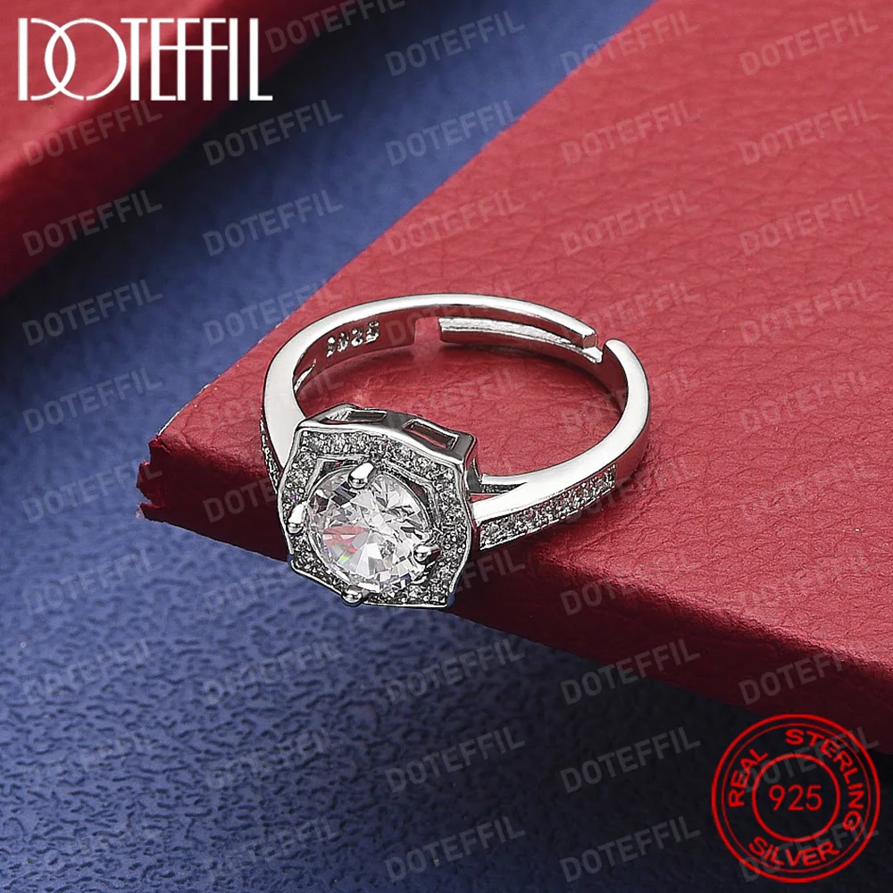 

925 Sterling Silver round AAA Crystal Square Ring Fashion Accessory for Women