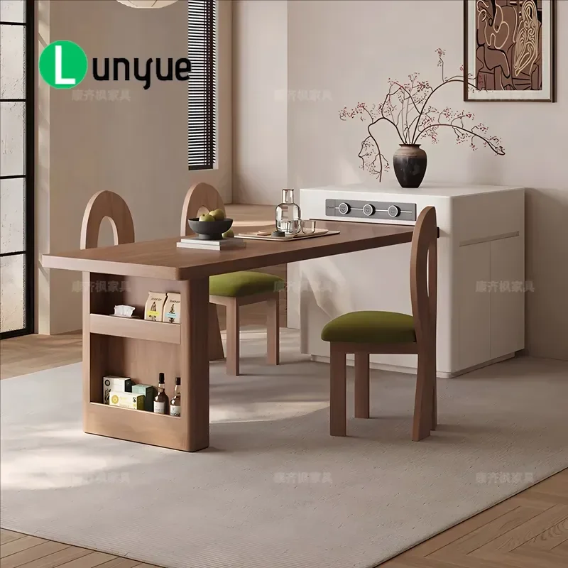 Walnut Color Medieval Style Island Table Retractable Kitchen Counter Bar Guide Platform for Apartment Household Dining