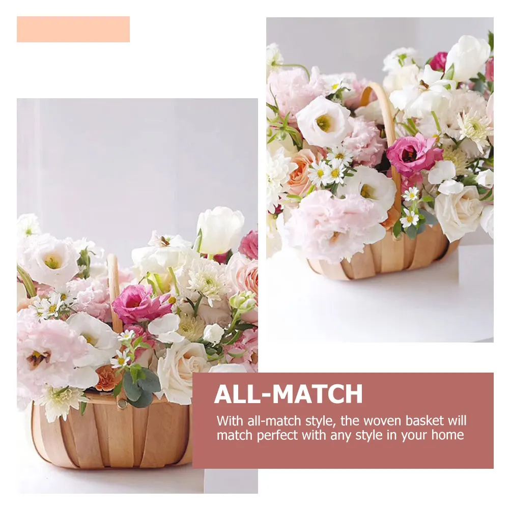 

Hand Woven Wooden Baskets Storage Decorative Flower Arrangement Holder Crafts Basket Plant Shelf Simple Girl Wedding Supplies