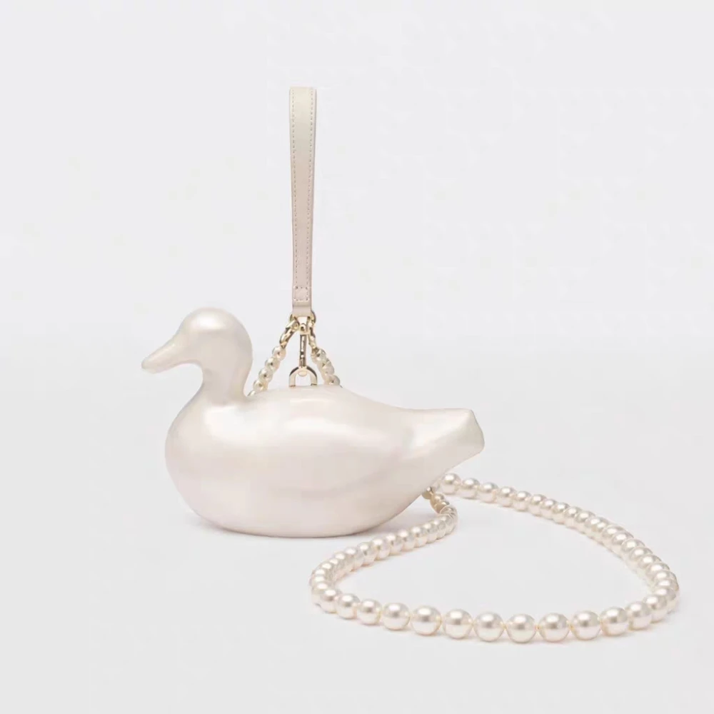 

Goose Shape Pearl Bead Chain Crossbody Shoulder Bag,Whimsical Designer Evening Elegant Clutch Purse,Women Acrylic Sling Bag
