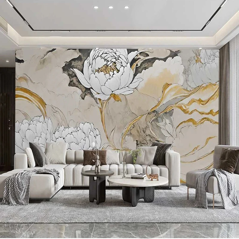 Custom 3D Wall Mural Art Ink Peony Flowers Photo Wallpaper Living Room TV Bedroom Sofa Papel De Parede Home Decor Wallcoverings