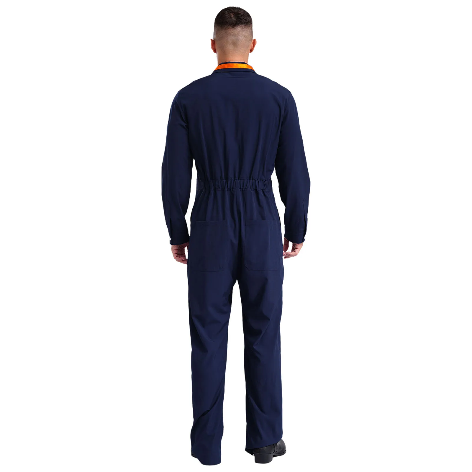 Mens Contrasting Trim Jumpsuit for Work Mechanic Workshop Working Uniform Turn-Down Collar Long Sleeve Zipper Bodysuit Coverall