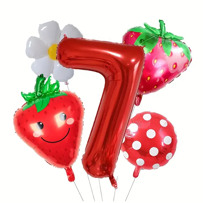 32 inch red number daisy strawberry balloon set for girls\' 1st birthday party decoration balloons