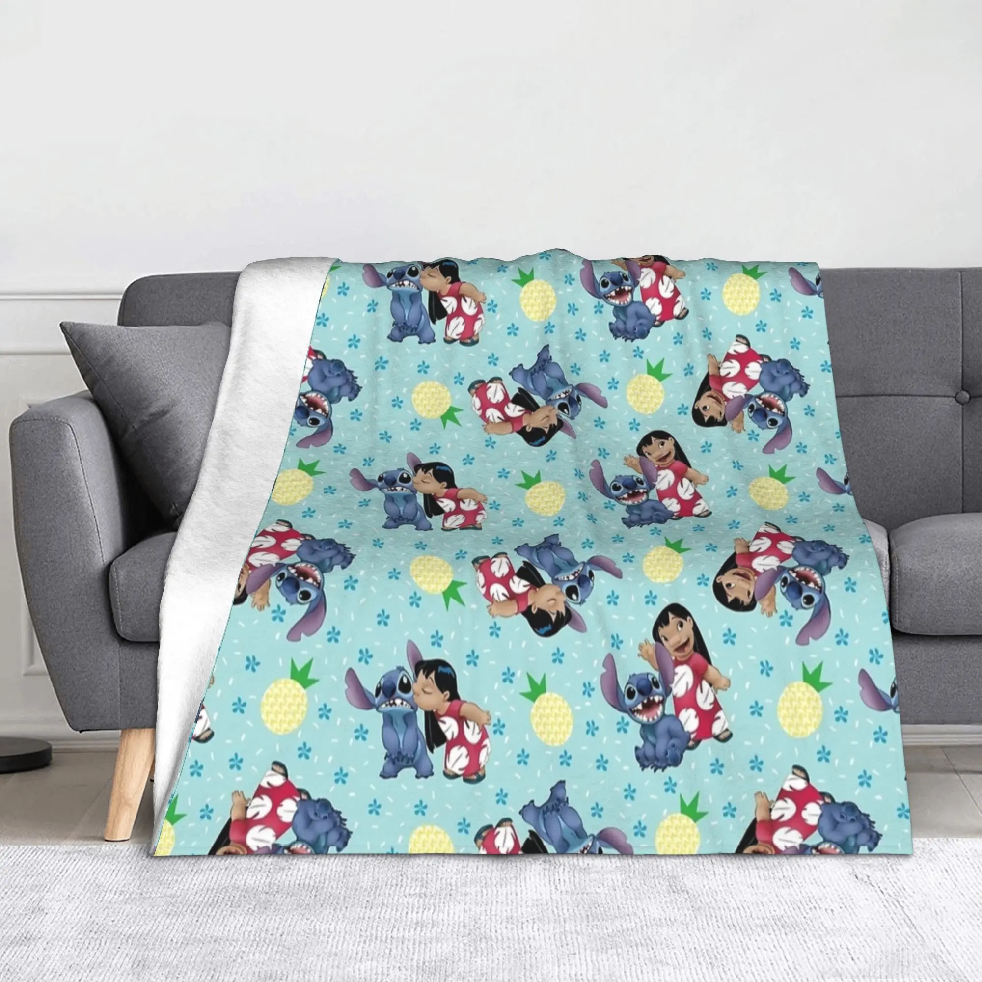 

Stitch Pineapple Pattern Blankets Flannel Spring/Autumn Multifunction Soft Throw Blankets for Home Outdoor Bedspread
