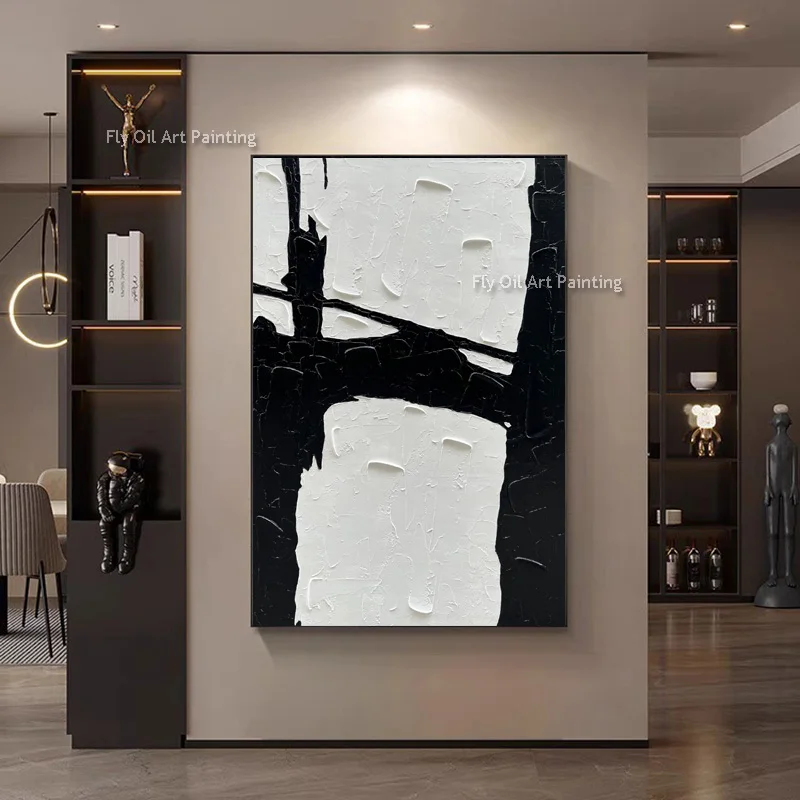 

Абстрактная черно-белая картина ручной работы, оригинальный дизайн, черно-серый цвет, толстый холст, настенный декор для гостиной
