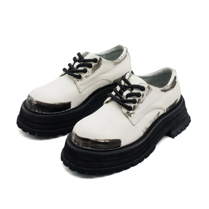 

Fashion Genuine Leather Round Toe Derby Shoes Men Platform Sneakers Youth Thick Sole Work Low Top Leather Shoes Male