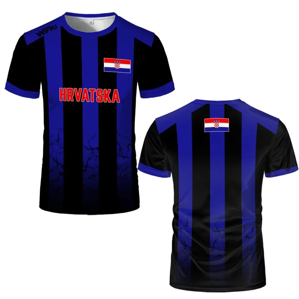 Men's comfortable sports football T-shirt, Croatia team contrast stripe printed jersey