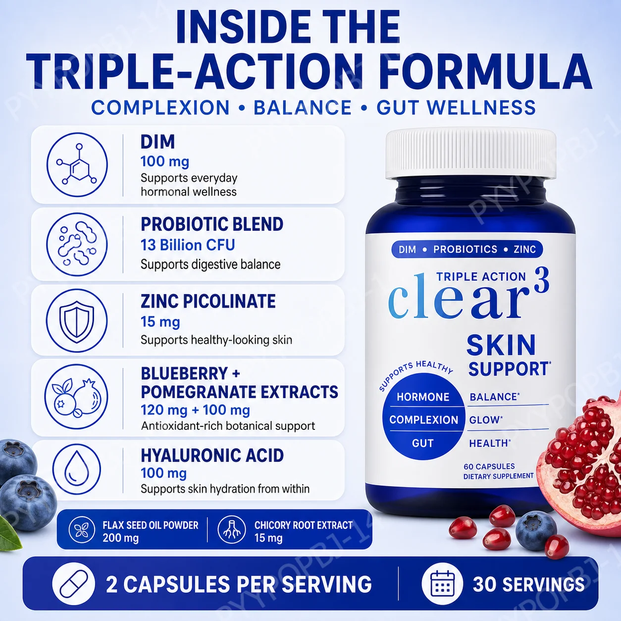 Clear³ Skin Support Supplement - Nutrition Zinc recension och pris