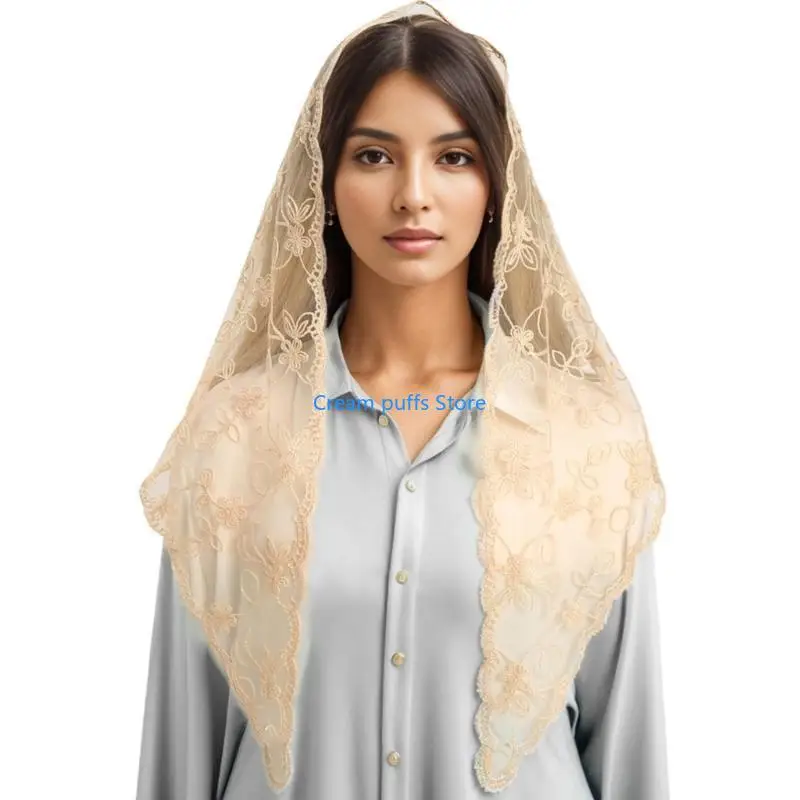 50LE Elegant Lace Mantilla Veil Church Head Scarf for Catholic Bride Veil Photo Props