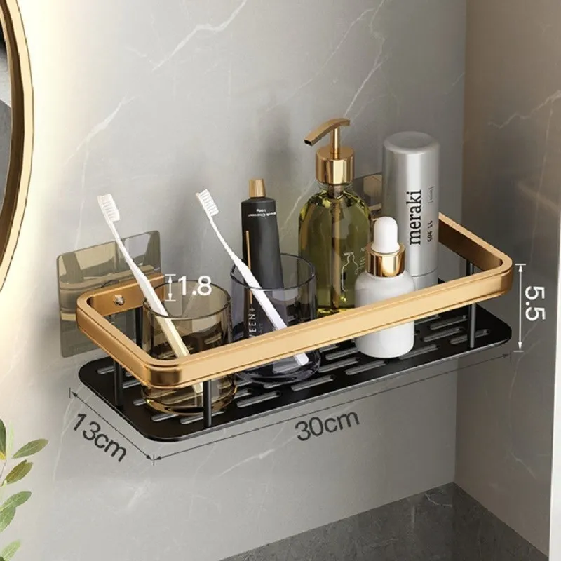 Luxury Bathroom Shelves Without Drilling Rustproof Aluminum Shower Wall Shelf Shampoo Towel Holder Bathroom Organizer Accessorie