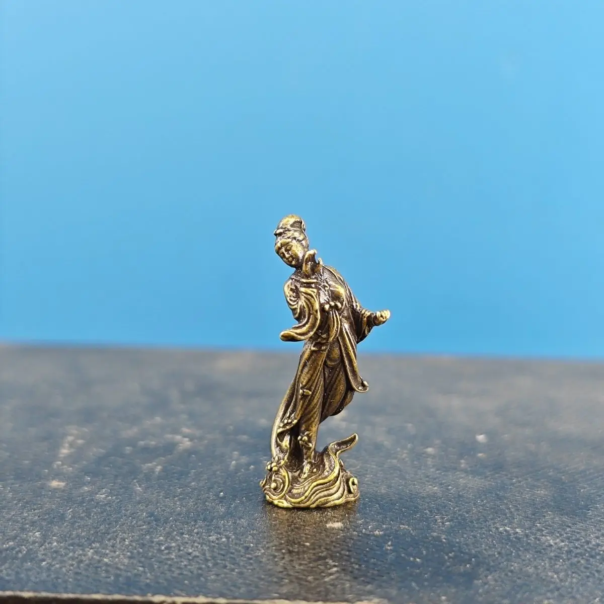Brass Ancient-style Fairy Dunhuang Flying Apsaras Bonsai Landscape Fish Tank Decorative Item, Zen-inspired Figure
