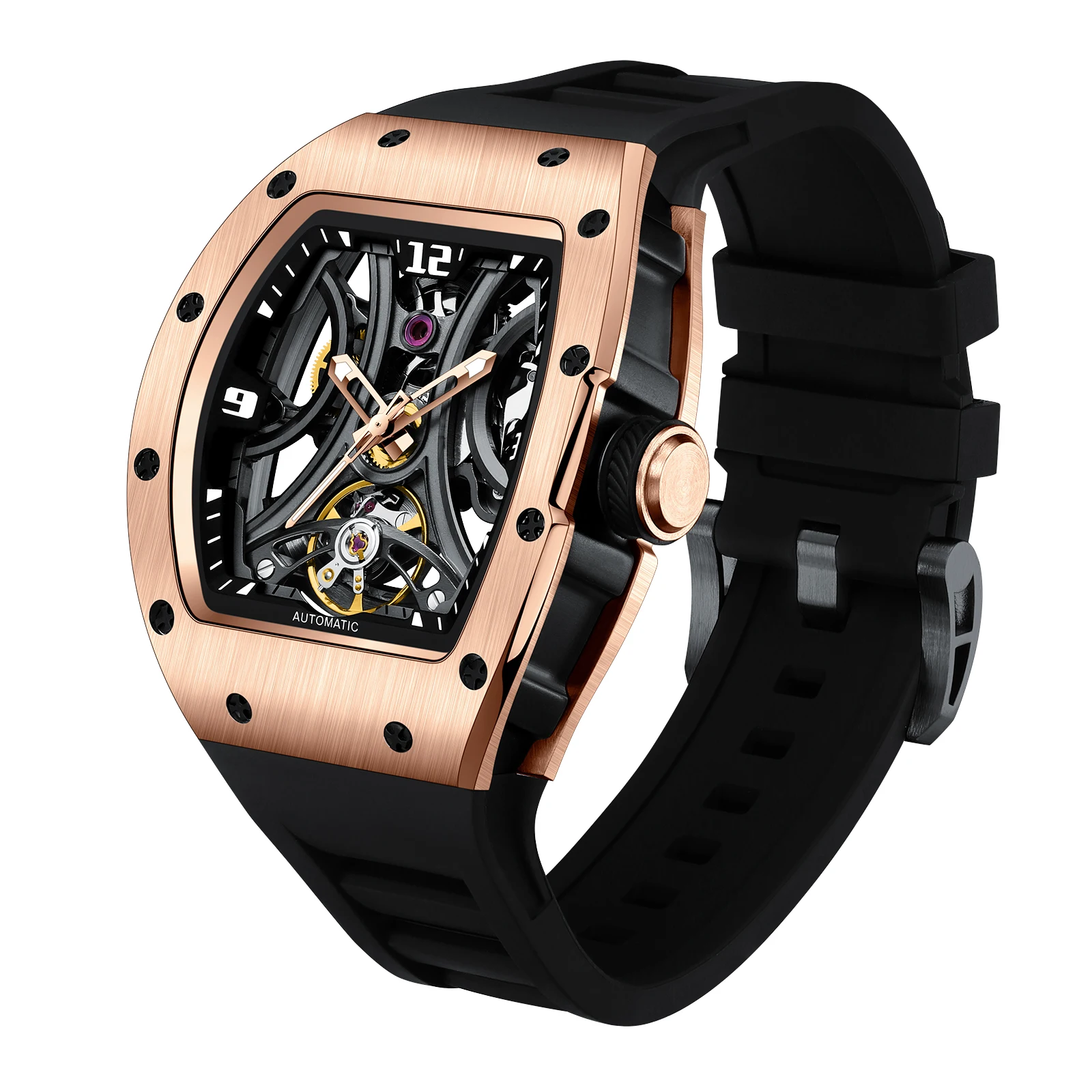 

Men's Watch Light Luxury Brand Wine Barrel Skeleton dial Fashionable Night Glow Sports Watch Calendar Clock Reloj