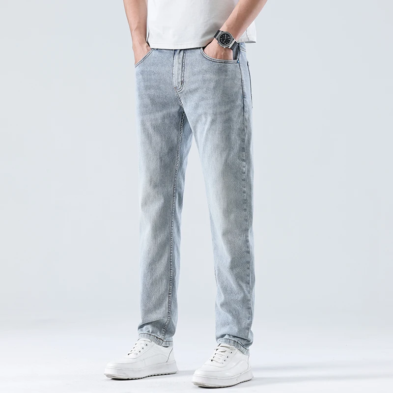 high quality simple and versatile light colored slim fit casual high street straight leg jeans men clothing skinny jeans men