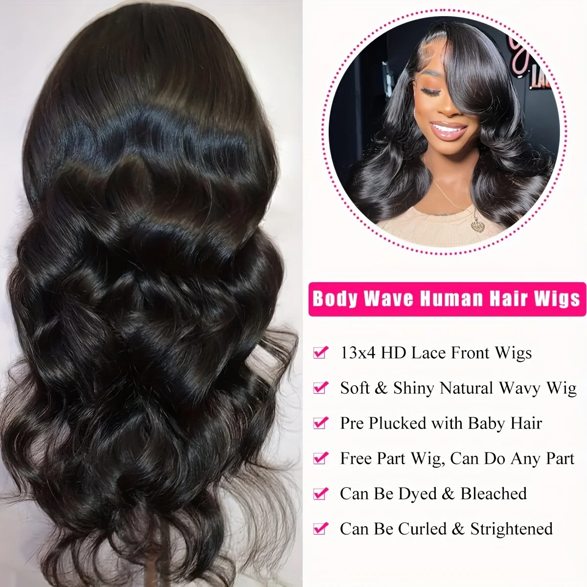 30 40 inci Body Wave 13x4 Hd transparan renda depan wig rambut manusia 180 200 Denisty telah dipetik dengan rambut bayi untuk wanita