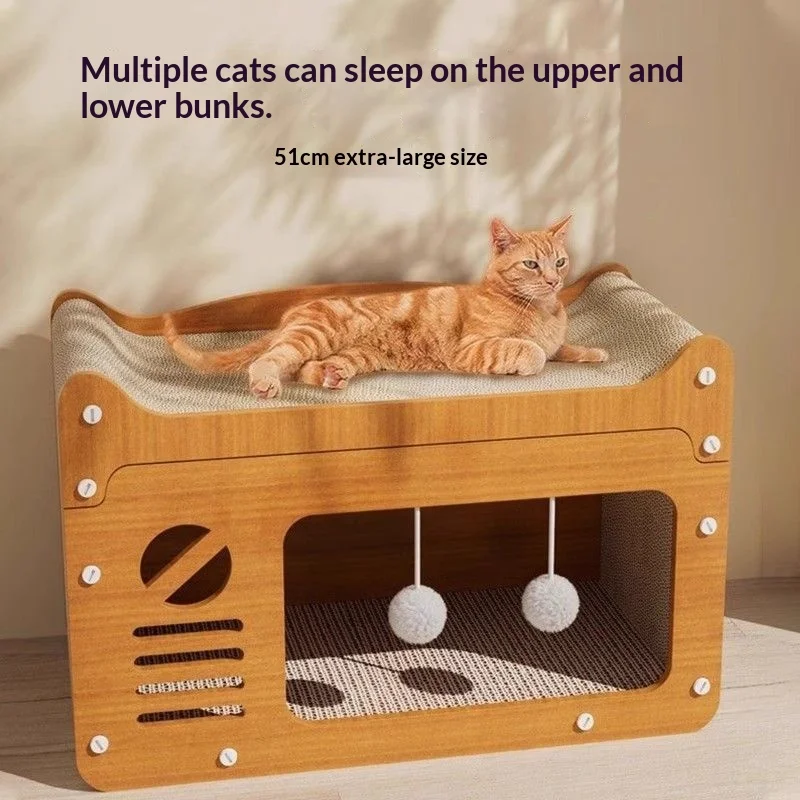 Rascador con cama de cartón antiarañazos para gatos de interior - imagen 4