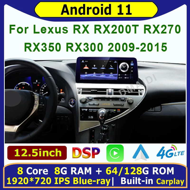 Android 11 Car Multimedia Video Player GPS Navigation Radio Wireless Carplay Auto For Lexus RX RX270 RX350 RX450H 2009 2010-2015