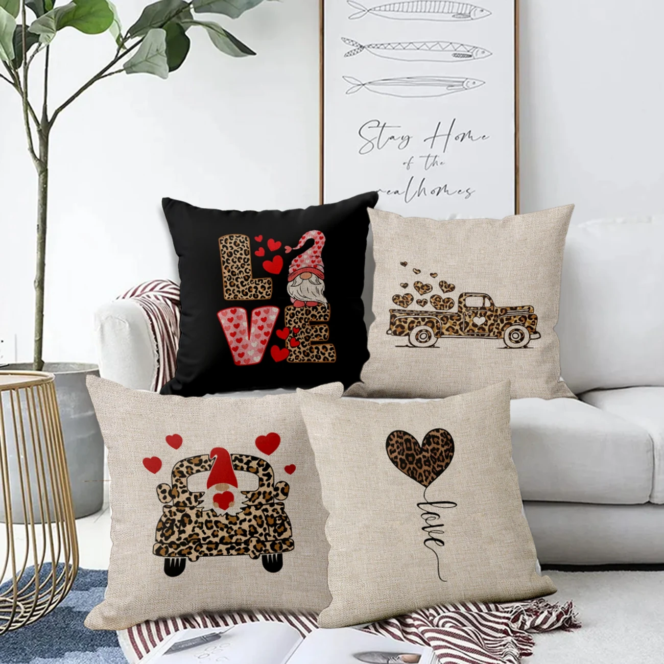 Heart Butterfly Knot Leopard Print Christmas Party Bar Decorative Pillowcase Simple Elegant Large Size 40 45 Brown Cushion Cover