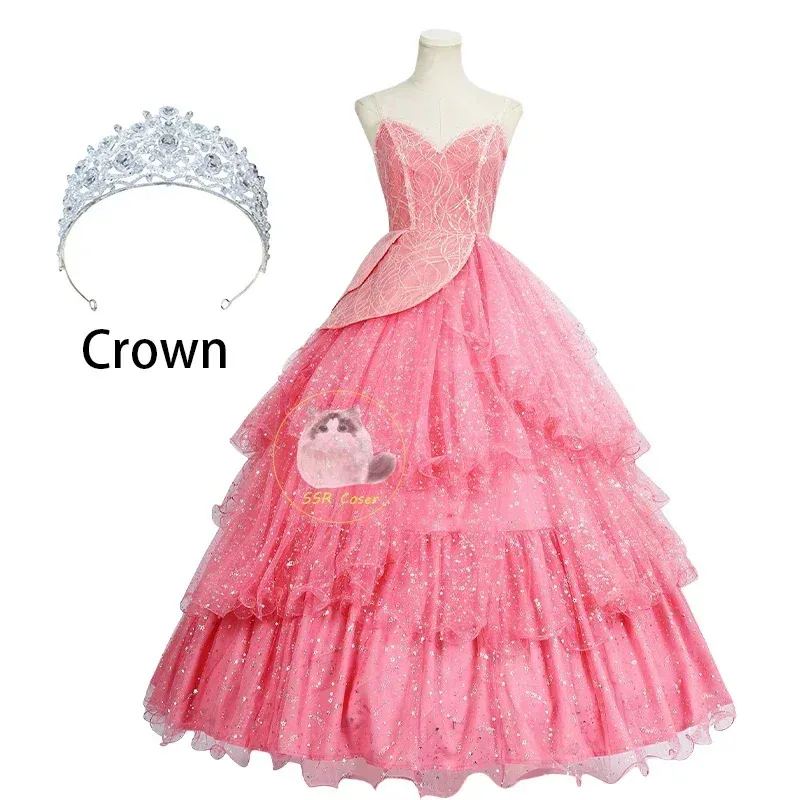 

Costumes Movie Wicked Cosplay Pink Dress Princess Crown Glinda Wig Roleplay Fantasy Outfit for Halloween Carnivalx;8'm6,
