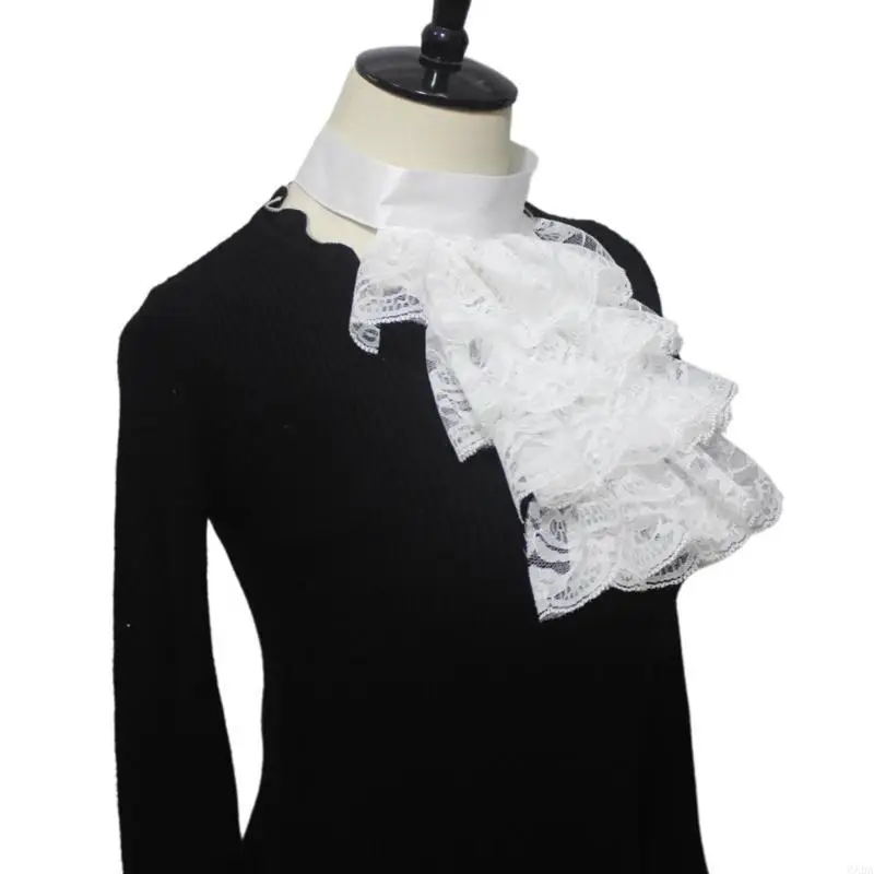 Aulic Women Jabots Collar Wrist Cuffs Ruffle Collar with Tie Neck Belt 6XDA