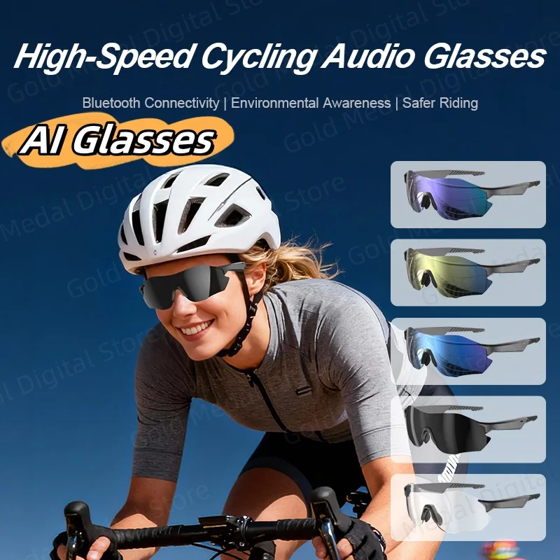 

Автоматически меняющие цвет умные очки с ИИ, с функцией синхронного перевода в реальном времени, спортивные очки-наушники 2-в-1 для велоспорта
