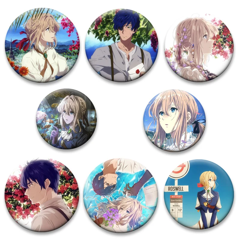Violet Evergarden Anime Button Pins Gilbert Bougainvillea Cartoon Badge Exquisite Round Brooches for Backpack Accessories Gifts