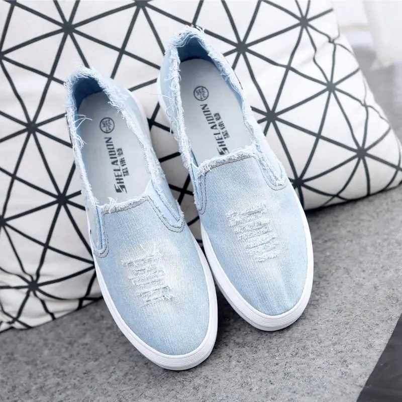 Shoes For Women Denim Canvas Woman Footwear High On Platform Loafers Low Comfortable And Elegant With Stylish Autumn Price