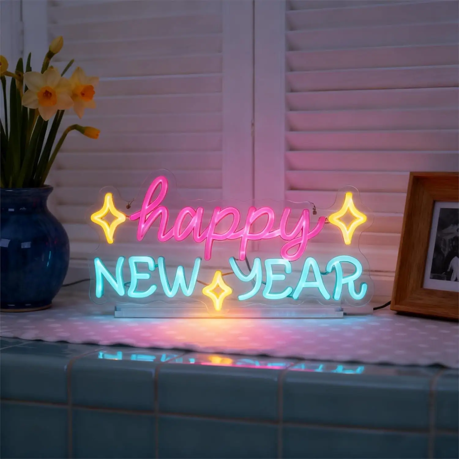 Happy New Year Neon Sign USB Powered LED Dimmable Neon Lights for Bedroom Living Room Home Dorm Decoration Wall Decor Gifts