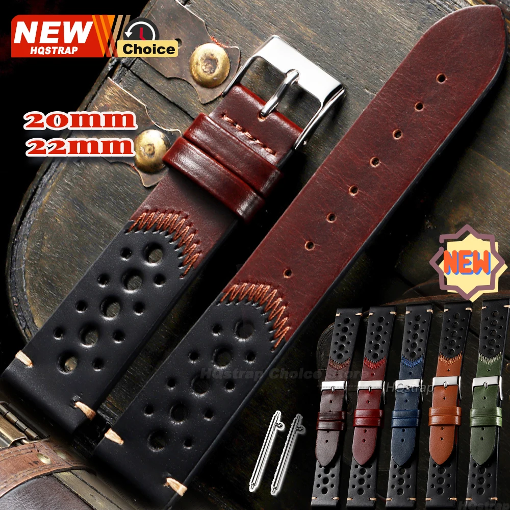 Ölwachs-Atmungsaktives Rindslederarmband 20mm 22mm Smartwatch Universal-Armband für Samsung Genähtes Armband für Huawei Uhrenband