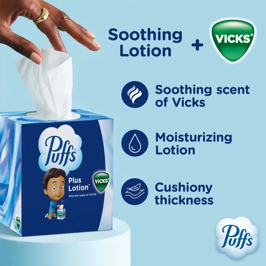 Plus Lotion VICKS Scented Square Facial Tissues, 48 Count, Soft Lotion‑Infused Disposable Face Tissues
