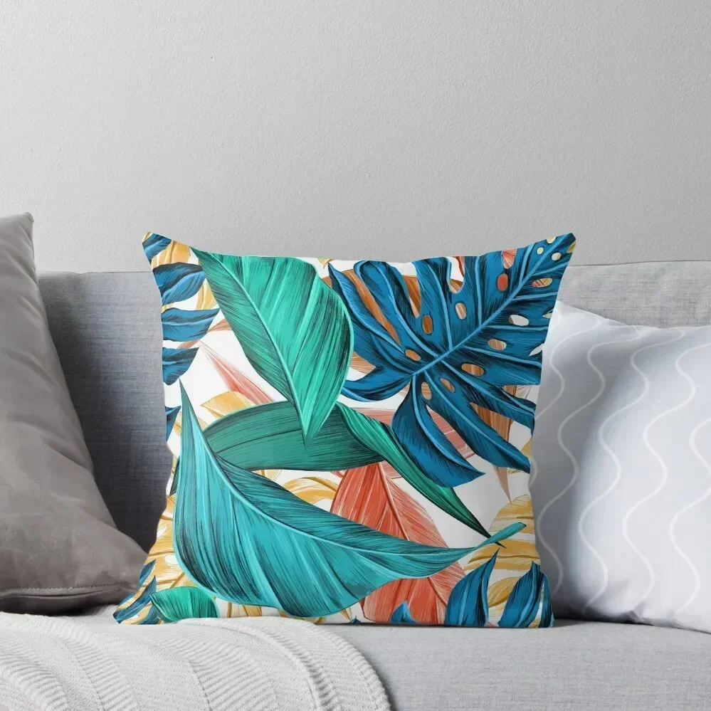 

Tropical Leaves Throw Pillow Plaid Sofa ornamental pillows for living room Elastic Cover For Sofa Sofa Pillow Cover pillow
