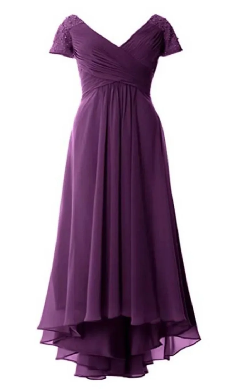 

YNQNFS chiffon long ball dress, sleeved beaded formal evening dress, V-neck bridesmaid dress, wedding guest dress W0012