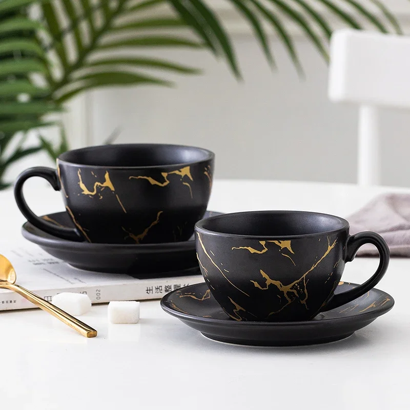 Luxury Gold Plated Marble Ceramic Coffee Cup Home Espresso 80ml Coffee Cup Afternoon Tea Dessert Tea Mug Office Mug Decoration