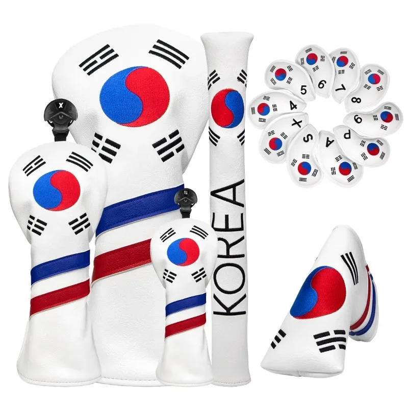 Golf Head Cover Korea Patriotism Golf Head Covers Set for Iron,Driver,Fairway,Hybrid,Blade Putter Alignment Golf Club Cover