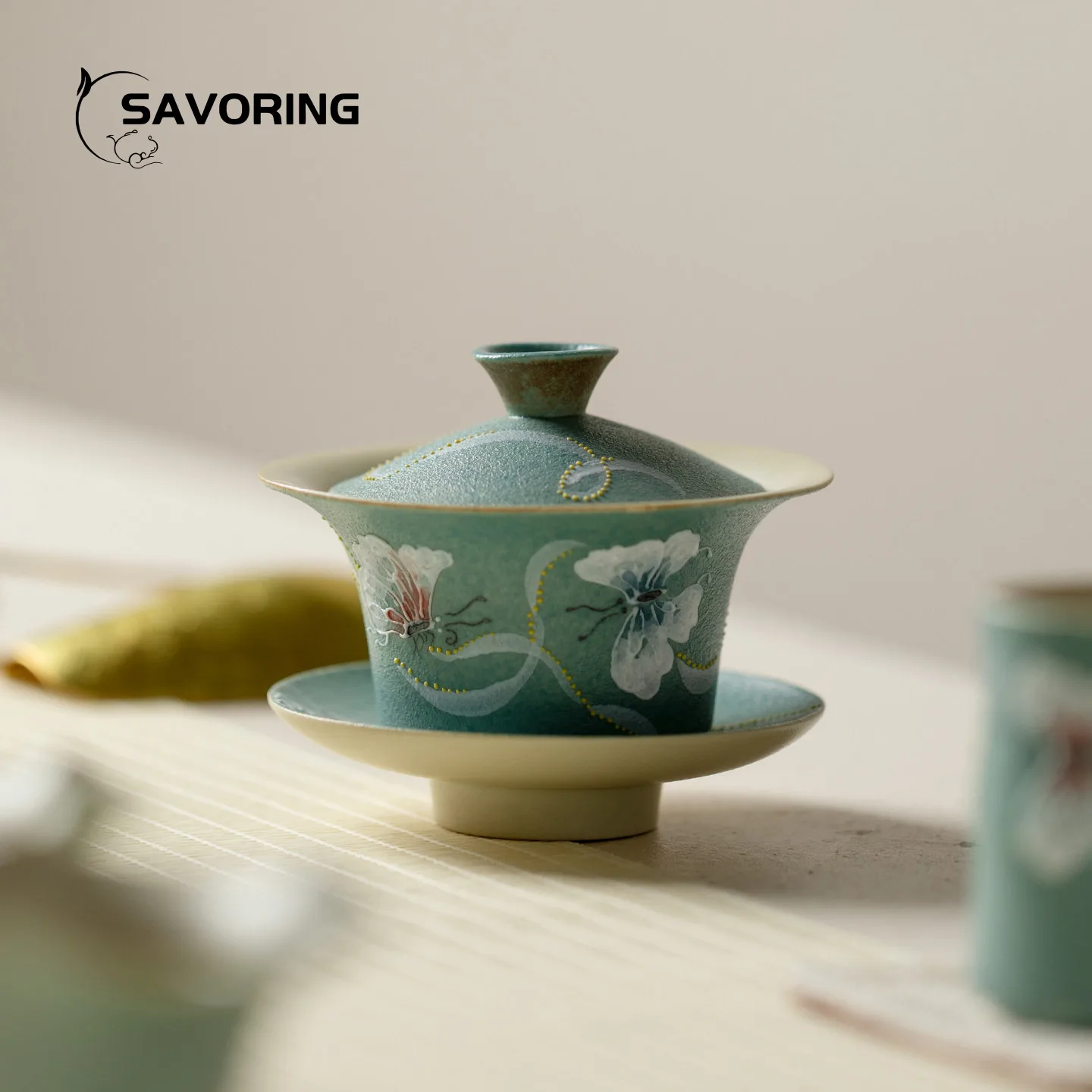 Blue Hand-Painted Butterfly Gaiwan Tea Bowl Ceramic Jingdezhen Tool Cup Kung Fu Puera Maker Wan Garglin Matcha Set Puer Supplies