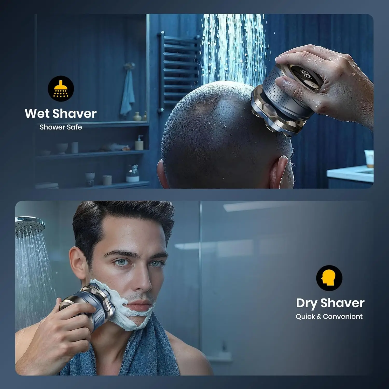 7D Head Shaver Magnetic Head Shavers for Bald Men IPX7 Waterproof Floating Cutter Wet/Dry Electric Razor