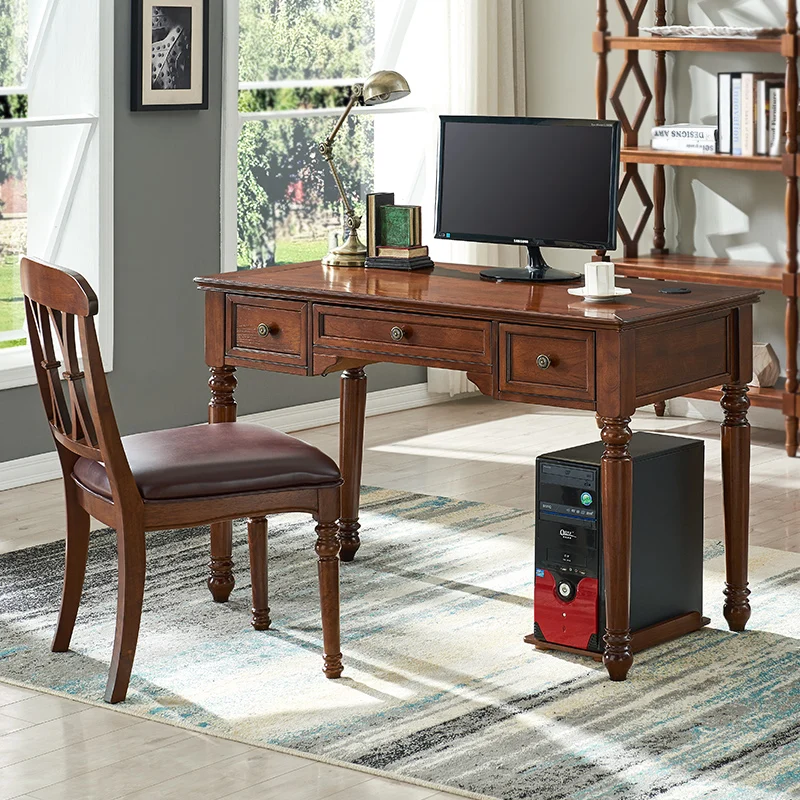 

American all-solid wood desktop computer desk household student simple modern writing desk study furniture