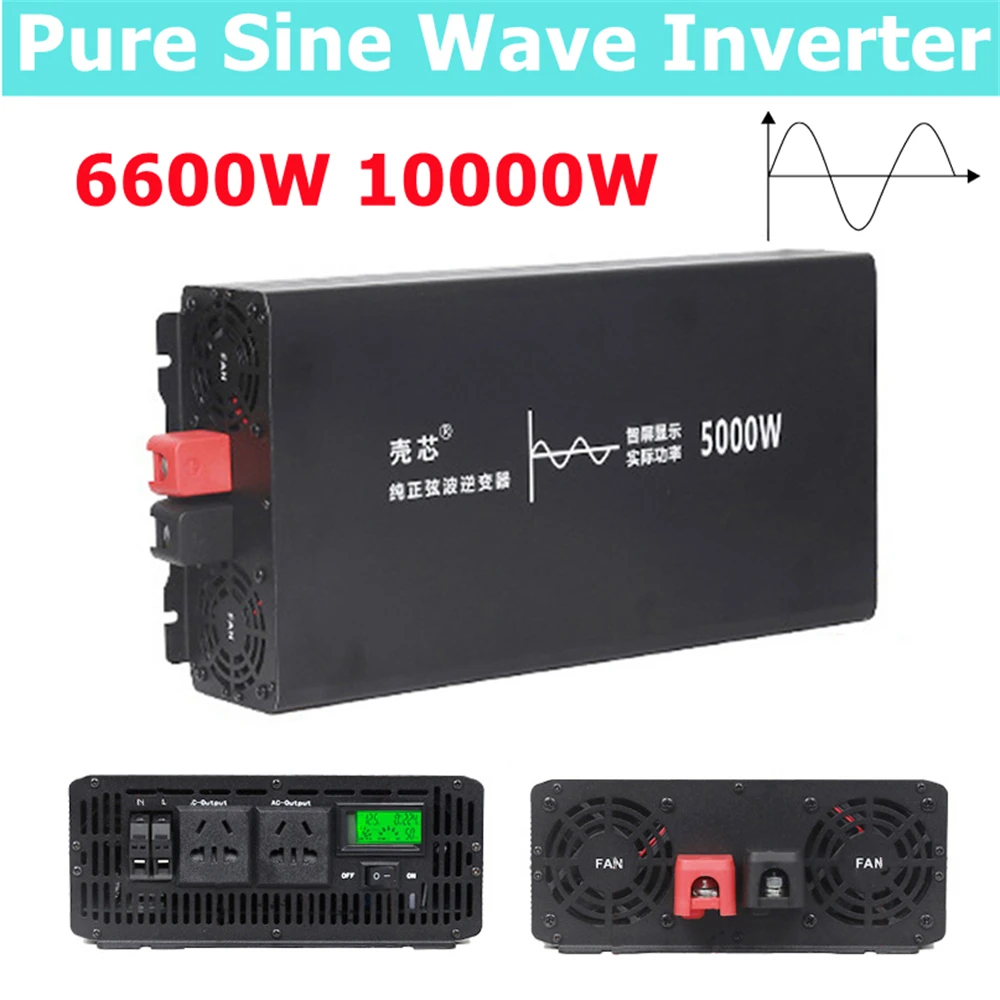 

Pure Sine Wave Inverter 6600W 10000W 12V 24V 48V 60V To AC 220V 110V 50HZ 60HZ Portable Power Bank Converter Solar Car Inverter