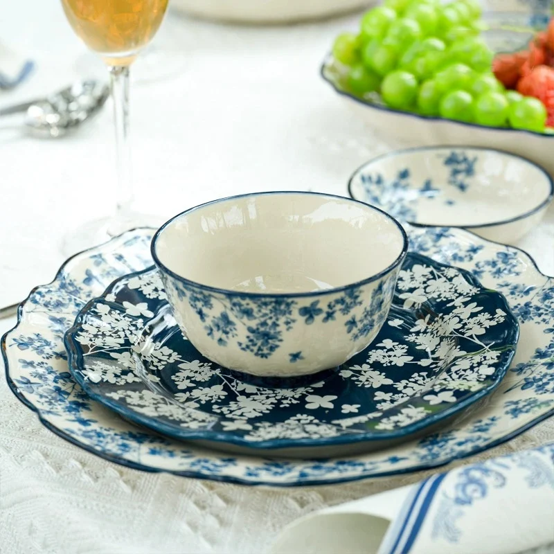 Chinesischen Stil Keramik Schalen Platten Retro Geschirr Ramen Schüssel Steak Teller Dessert Salat Platte Party Haushalt Geschirr Dekor