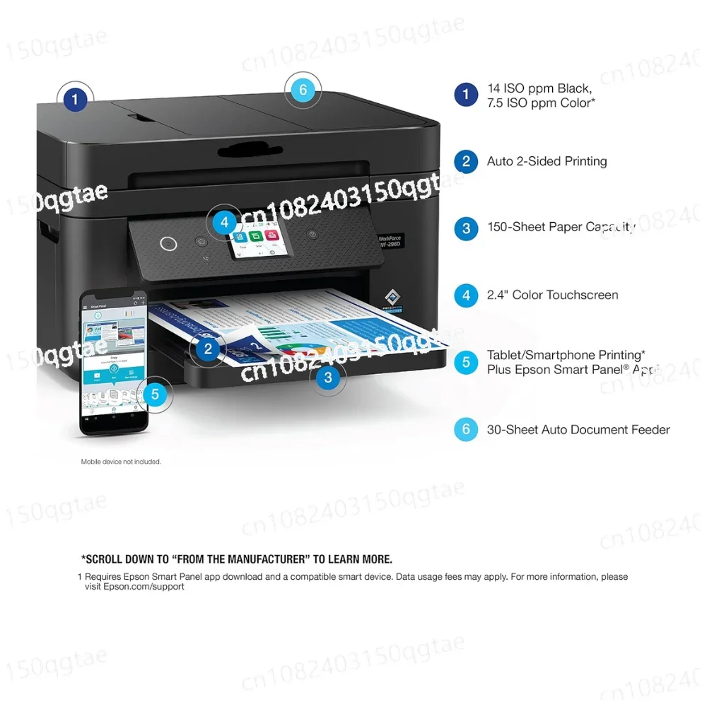 WF-2960 Wireless All-in-One Printer with Scan Copy, Fax  Document Feeder Automatic 2-Sided Printing, 2.4